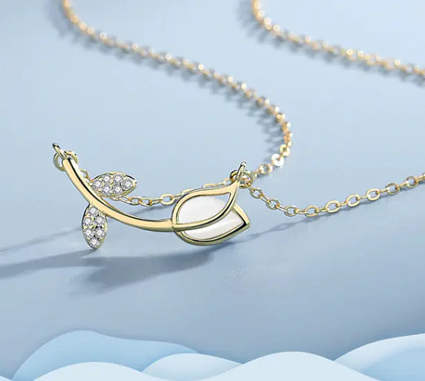 Collar de Tulipán Rosa de Plata de Ley S925 Sencillo