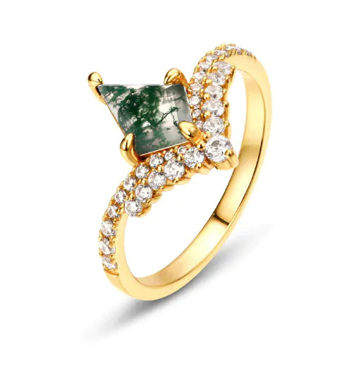 Anillo de Plata S925 con Ágata Musgo Verde