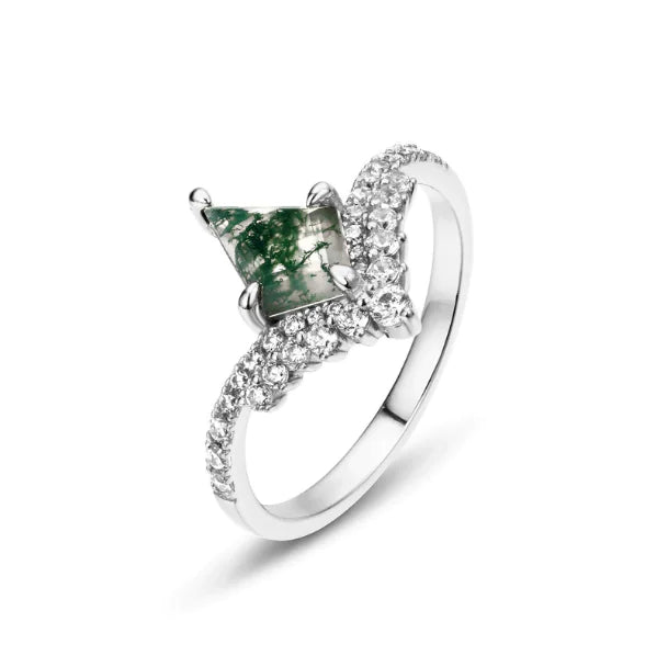 Anillo de Plata S925 con Ágata Musgo Verde
