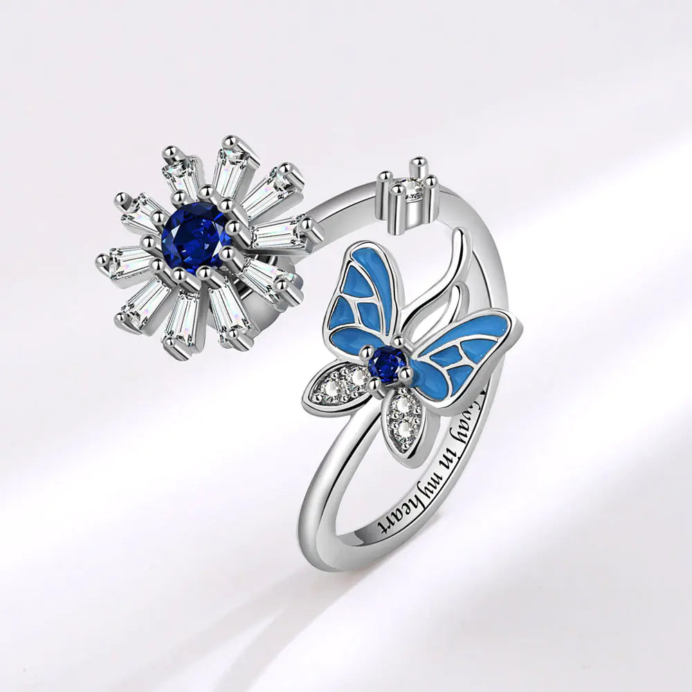 Anillo Giratorio de Mariposa y Copo de Nieve para Ansiedad Ajustable