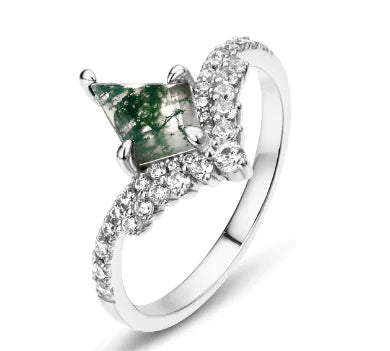Anillo de Plata S925 con Ágata Musgo Verde